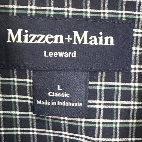 Mizzen + Main Leeward Classic Cut Shirt Size Large Blue Plaid Long Sleeve Button - Picture 3 of 7